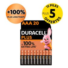 Pack 15 piles LR3 Duracell Plus AAA + 5 OFFERTES