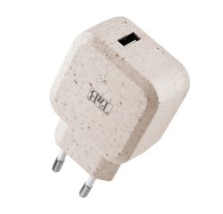 Cargador Universal de red USB-A Ecológico de TnB 45% reciclado de fibras vegetales - carga rápida 12W máx. Color arena