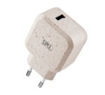 Cargador de red 12W USB-A Ecológico de TnB 45% reciclado de fibras vegetales - carga rápida Color arena