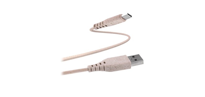 Cable USB-A/USB-C Ecológico de TnB de 1,5 m 45% reciclado de fibras vegetales - carga rápida. Color arena