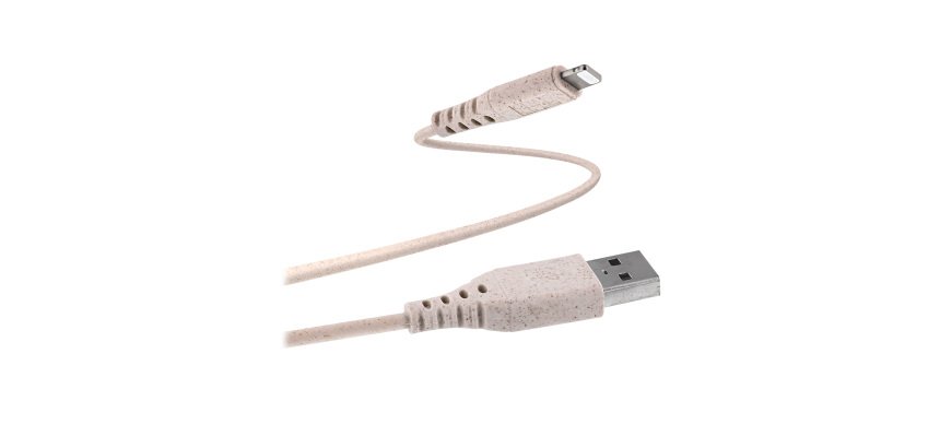 Cable USB-A/Apple Lightning Ecológico TnB de 1,5 m 45% reciclado de fibras vegetales - carga rápida. Color arena