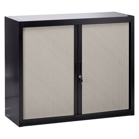 Armario de oficina metálico desmontable Bruneau Alt. 100 x An. 120 cm negro con persianas roble gris
