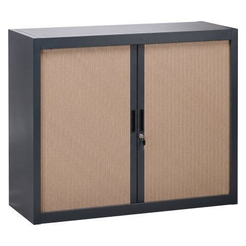 Armario de oficina metálico desmontable Bruneau Alt. 100 x An. 120 cm antracita con persianas roble claro
