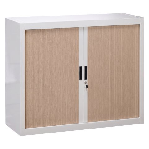 Armario de oficina metálico desmontable Bruneau Alt. 100 x An. 120 cm Blanco Puerta persiana Roble claro