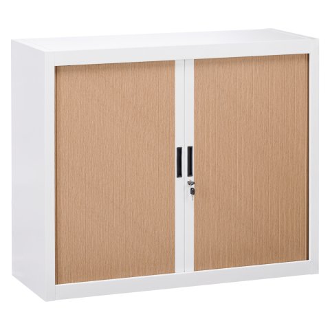 Armario de oficina metálico desmontable Bruneau Alt. 100 x An. 120 cm Blanco Puerta persiana Haya