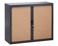 Armario de oficina metálico desmontable Bruneau Alt. 100 x An. 120 cm antracita con persianas haya