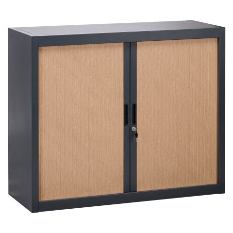 Armario de oficina metálico desmontable Bruneau Alt. 100 x An. 120 cm antracita con persianas haya