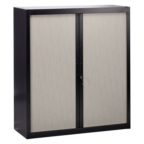 Armario de oficina metálico desmontable Bruneau Alt. 136 x An. 120 cm negro con persianas roble gris