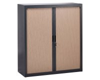 Armoire à rideaux anthracite démontable 136 x 120 cm - Portes chêne clair