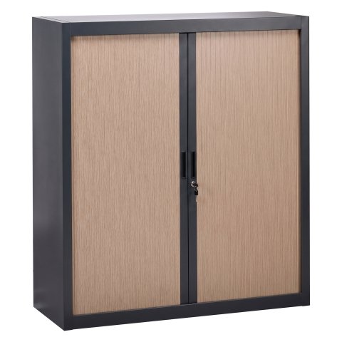 Armario de oficina metálico desmontable Bruneau Alt. 136 x An. 120 cm antracita con persianas roble claro
