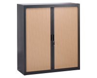 Armoire à rideaux anthracite démontable 136 x 120 cm - Portes hêtre
