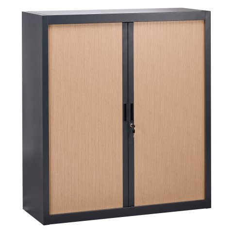 Armario de oficina metálico desmontable Bruneau Alt. 136 x An. 120 cm antracita con persianas haya