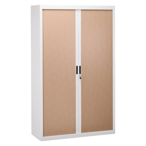 Armario de oficina metálico desmontable Bruneau Alt. 200 x An 120 cm Blanco Puerta persiana haya