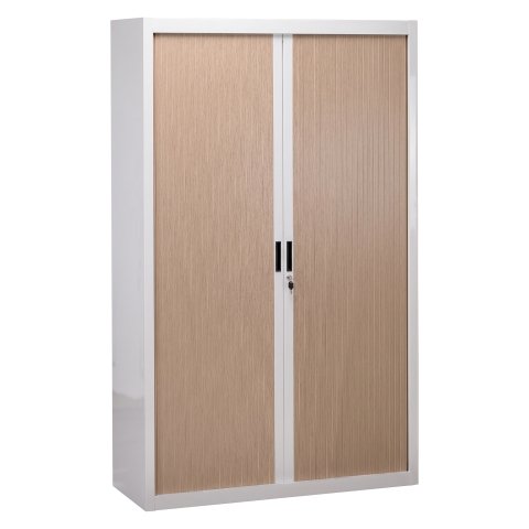 Armario de oficina metálico desmontable Bruneau Alt. 200 x An 120 cm Blanco Puerta persiana roble claro