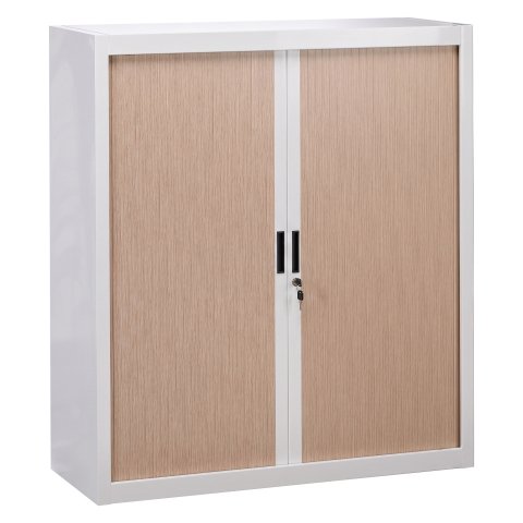 Armario de oficina metálico desmontable Bruneau Alt. 136 x An. 120 cm Blanco Puerta persiana roble claro