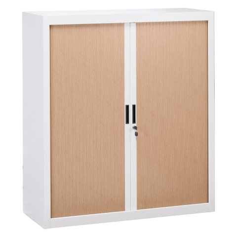 Armario de oficina metálico desmontable Bruneau Alt. 136 x An. 120 cm Blanco Puerta persiana haya