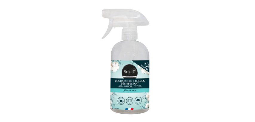Destructeur d'odeurs désinfectant Boldair Fleur de coton - Spray 500 ml