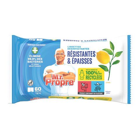 Lingettes désinfectantes multi surfaces Mr Propre citron - Paquet de 60