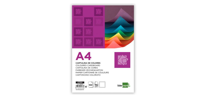 Cartulina liderpapel A4 180 g blanco paquete de 100 hojas