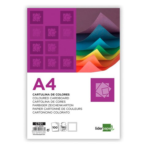 Cartulina liderpapel A4 180 g blanco paquete de 100 hojas