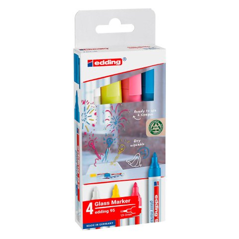 Rotulador para pizarra de cristal borrable edding 95 Glass Marker- Bolsa de 4 surtidos