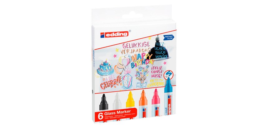 Rotulador para pizarra de cristal borrable edding 95 Glass Marker- Bolsa de 6 surtidos