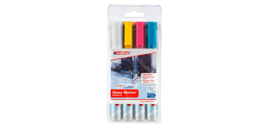Rotulador para pizarra de cristal borrable edding 95 Glass Marker- Bolsa de 4 surtidos