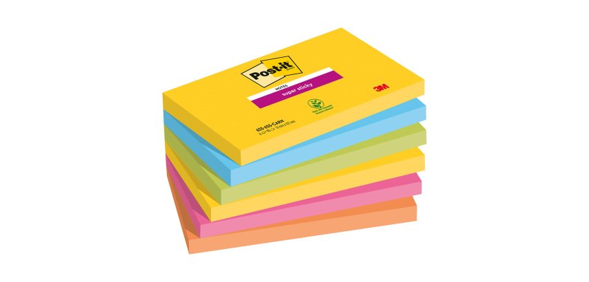 Notes couleurs Carnival SUPER STICKY POST-I 76 x 127 mm - Bloc de 90 feuilles
