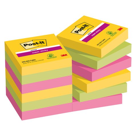 Notes couleurs Carnival Super Sticky Post-it 46,7 x 46,7 mm - Bloc de 90 feuilles