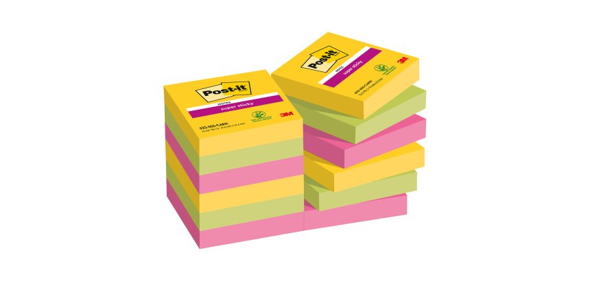 Notes couleurs Carnival Super Sticky Post-it 46,7 x 46,7 mm - Bloc de 90 feuilles