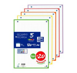 Recambio Oxford pq 100+20 hojas 5x5 A4 90 gr 5 surtidos