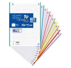 Recambio Oxford pq 160 hojas 5x5 A4 90 gr 10 surtidos