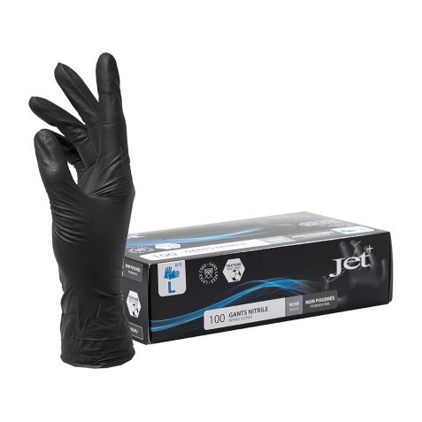 Gants jetables nitrile non poudré noir - Boîte de 100 gants