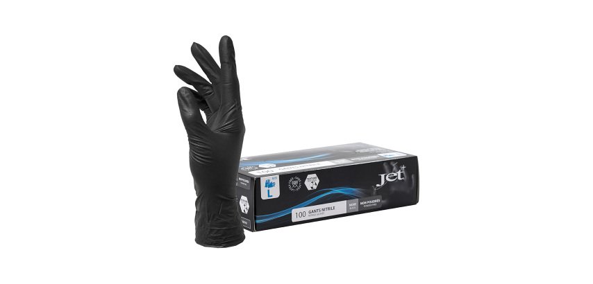 Gants jetables nitrile non poudré noir maxi grip indéchirables - Boîte de 100 gants
