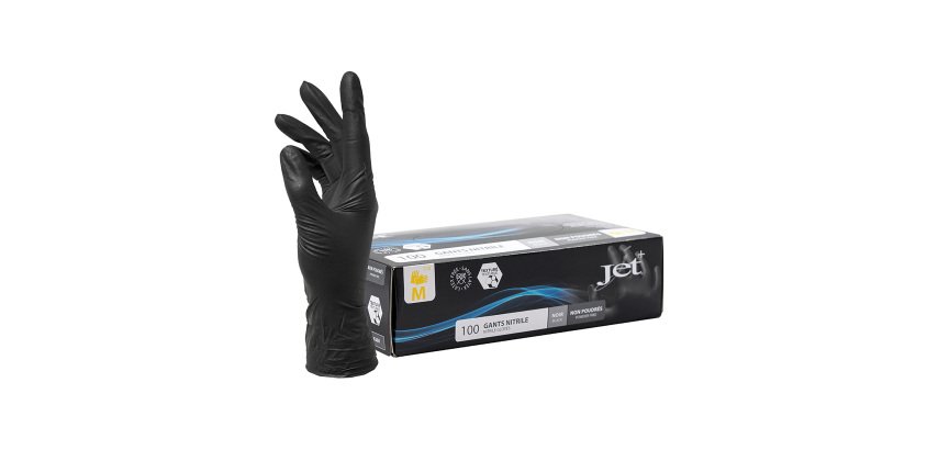 Gants jetables nitrile non poudré noir maxi grip indéchirables - Boîte de 100 gants