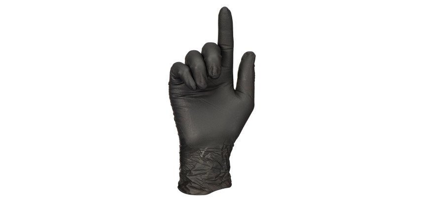 Gants jetables nitrile non poudré noir maxi grip indéchirables - Boîte de 100 gants