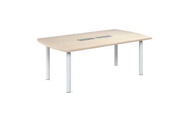 Trommelförmiger Besprechungstisch L 200 x T 115 cm Metallrohrgestell mit Belem-Topzugang