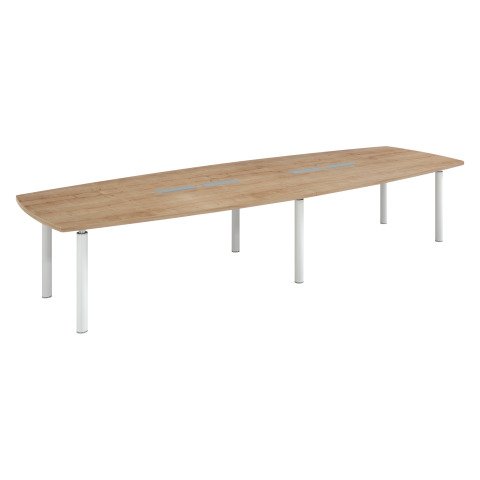 Mesa de reunión modulable Belem color roble natural 380 cm patas blancas
