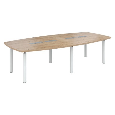Mesa de reunión modulable Belem color roble natural 280 cm patas blancas