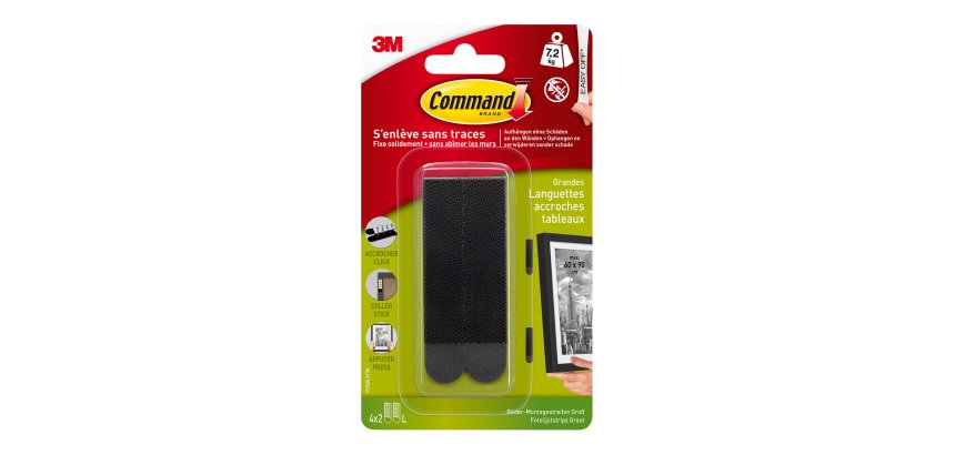 Languettes adhésives noires 3M Command taille L - Blister de 4 x 2