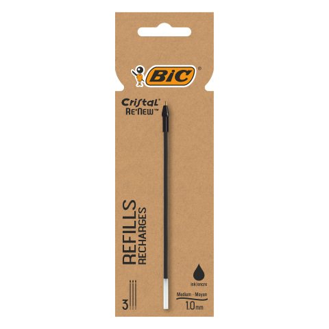 Recarga Bolígrafo Cristal Renew Bic Negro - Bolsa de 3