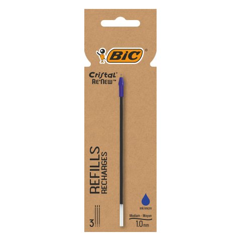 Recarga Bolígrafo Cristal Renew Bic Azul - Bolsa de 3