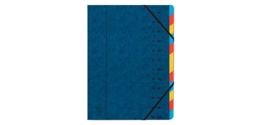 Carpeta clasificadora con gomas Exacompta A4 12 divisiones azul
