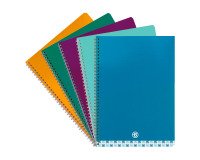 Blocco spiralato A4 carta bianca 90g quadretti 5 mm con copertina in cartoncino laminato in colori assortiti