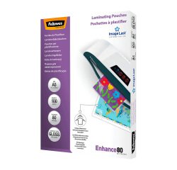 Boîte de 100 pochettes de plastification A5 80 microns brillantes Fellowes