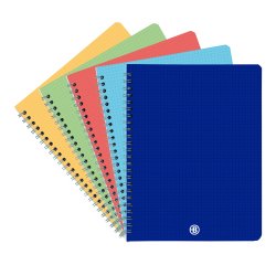 Blocco spiralato A5+ carta bianca 90g quadretti 5 mm con copertina in polipropilene morbido in colori assortiti