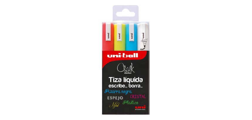 Rotuladores Tiza Uni-Ball Chalk Clásicos- punta conica- pack de 4
