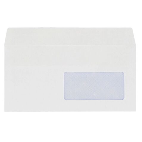 Enveloppe 110 x 220 mm budget 80 g fenêtre 45 x 100 mm auto blanche - Boîte de 500