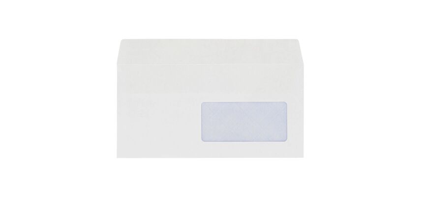 Enveloppe 110 x 220 mm budget 80 g fenêtre 45 x 100 mm auto blanche - Boîte de 500