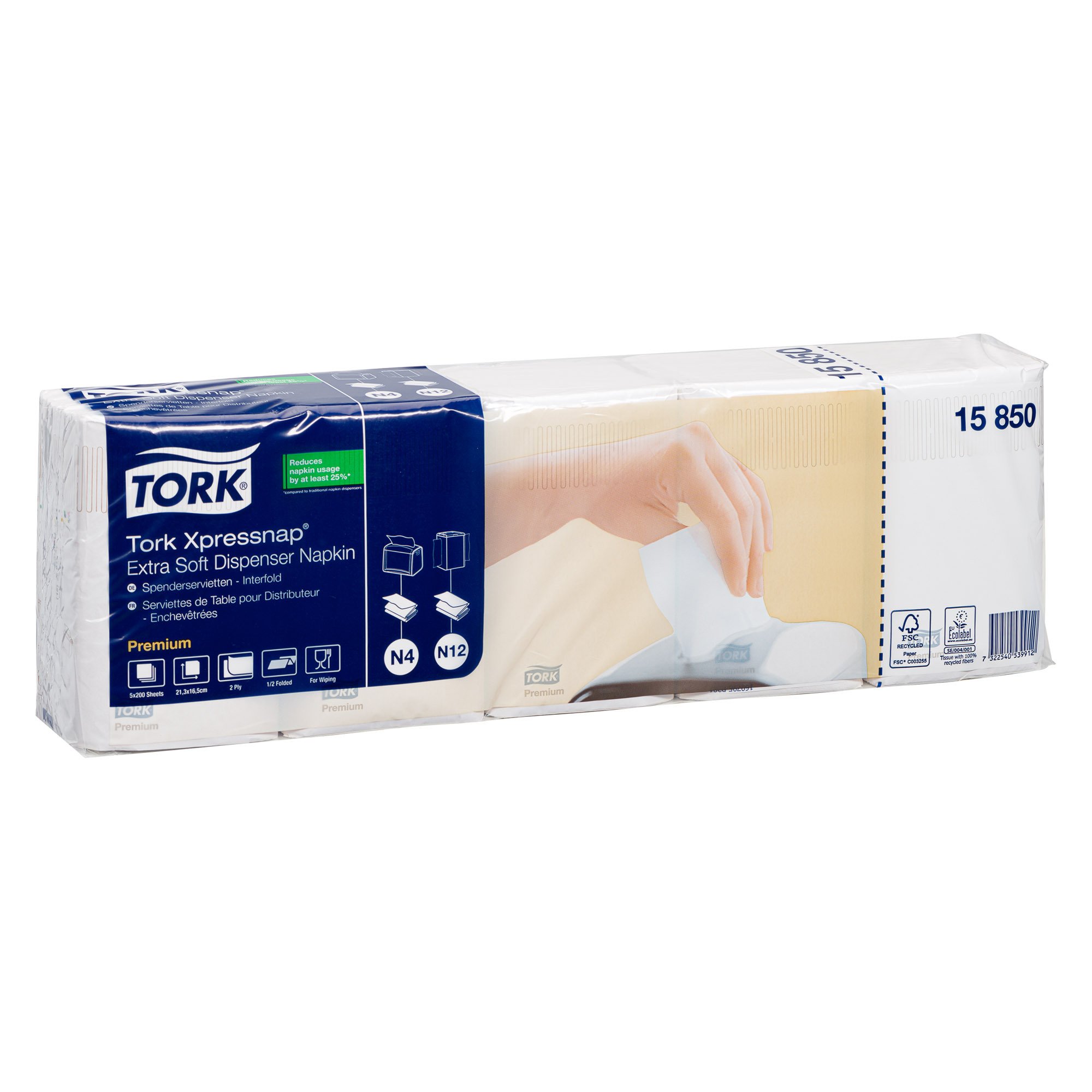 Servet Tork N4 Xpressnap Premium 1/2 Vouw 2-laags 213x165mm 1000 Vel Naturel 12880